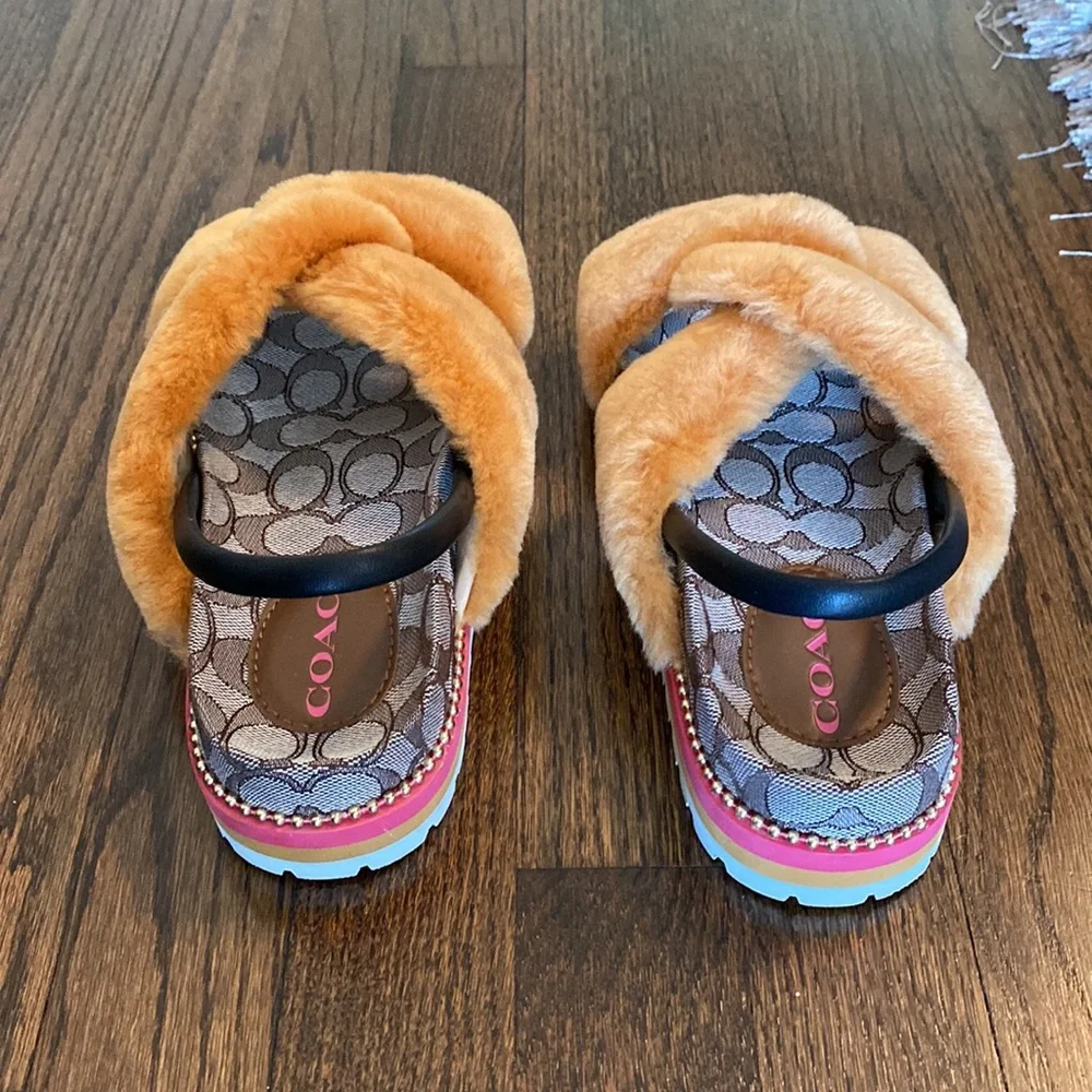 Coach Shearling Signature Tally Sandal With Leather Strap Size 9B - Picture 6 of 10